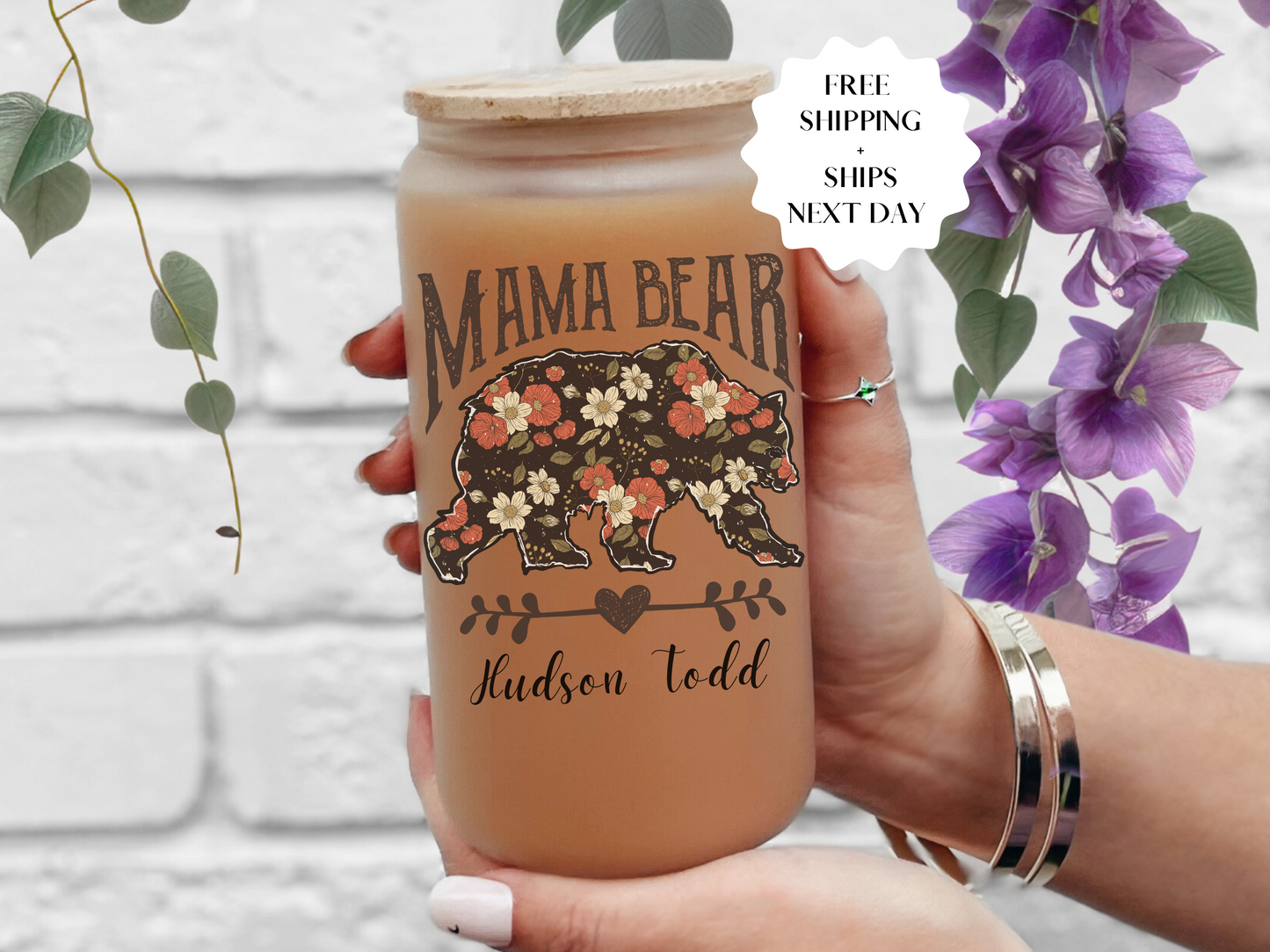 Personalized Mama Bear Glass Tumbler