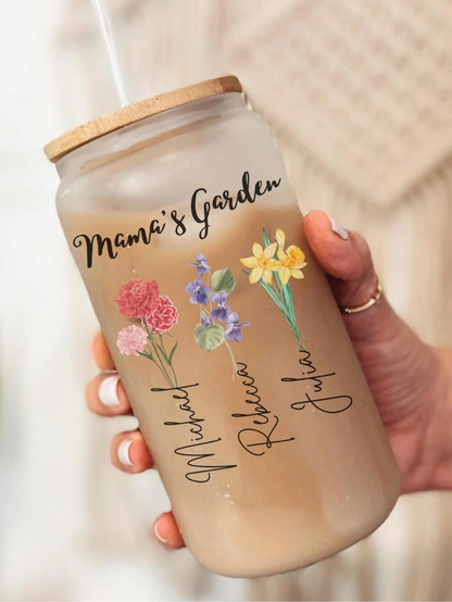 Personalized Mother's Day Birth Month Flower with Names Tumbler