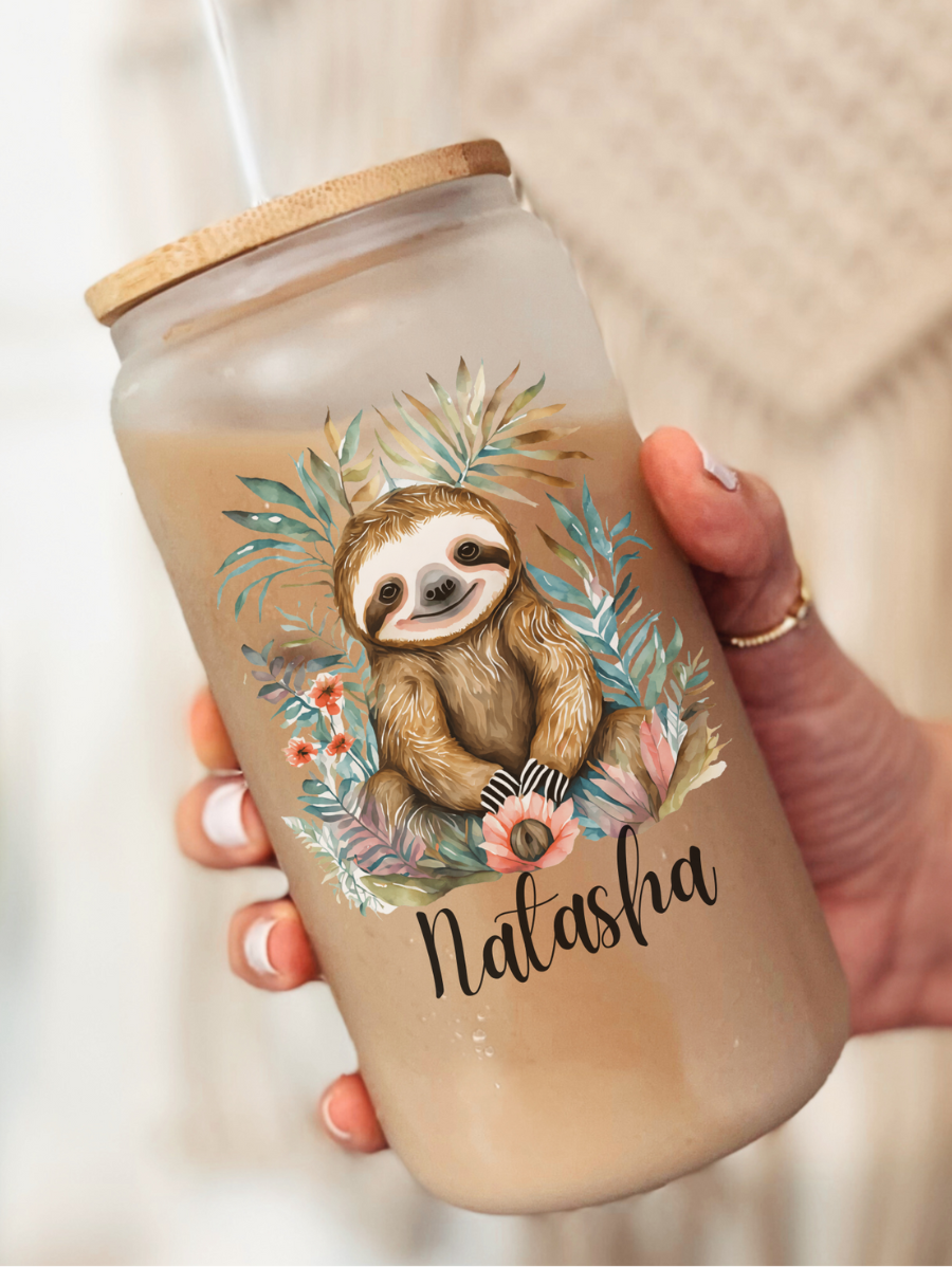 Personalized Sloth Glass Cup