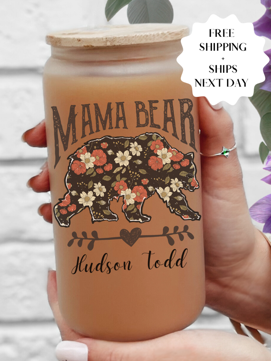 Personalized Mama Bear Glass Tumbler