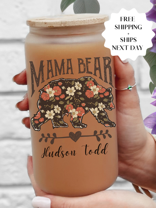 Personalized Mama Bear Glass Tumbler