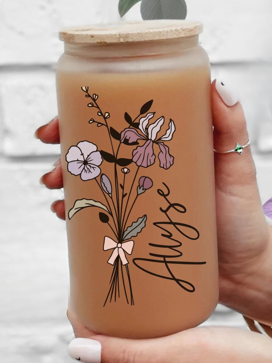 Personalized Birth Flower Iced Coffee Cup