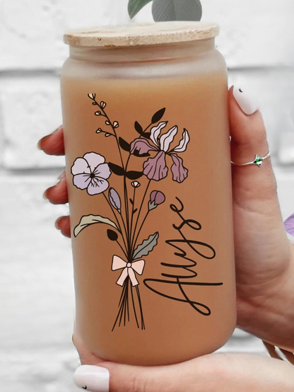 Personalized Birth Flower Iced Coffee Cup