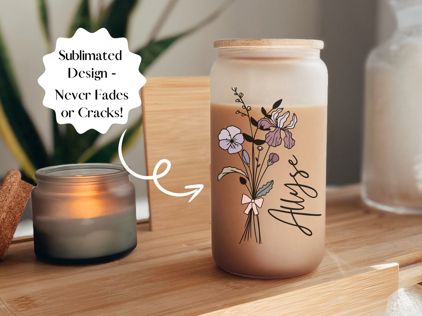 Personalized Birth Flower Iced Coffee Cup