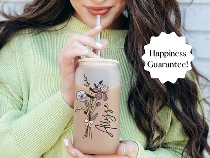 Personalized Birth Flower Iced Coffee Cup