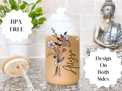 Personalized Birth Flower Iced Coffee Cup