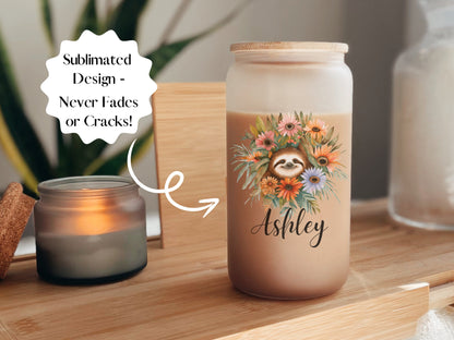 Personalized Sloth Glass Cup