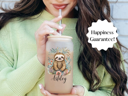 Personalized Sloth Glass Cup