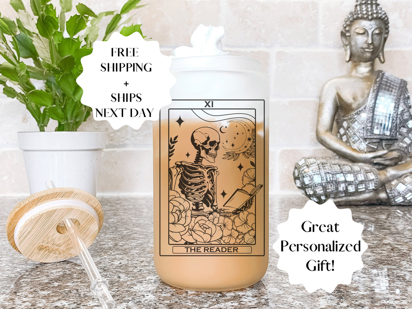 The Reader Tarot Card Iced Coffee Glass