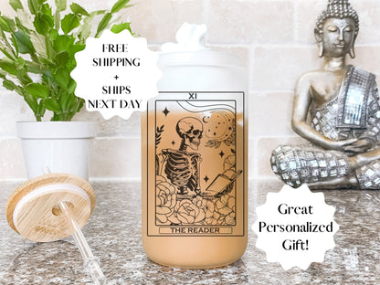 The Reader Tarot Card Iced Coffee Glass