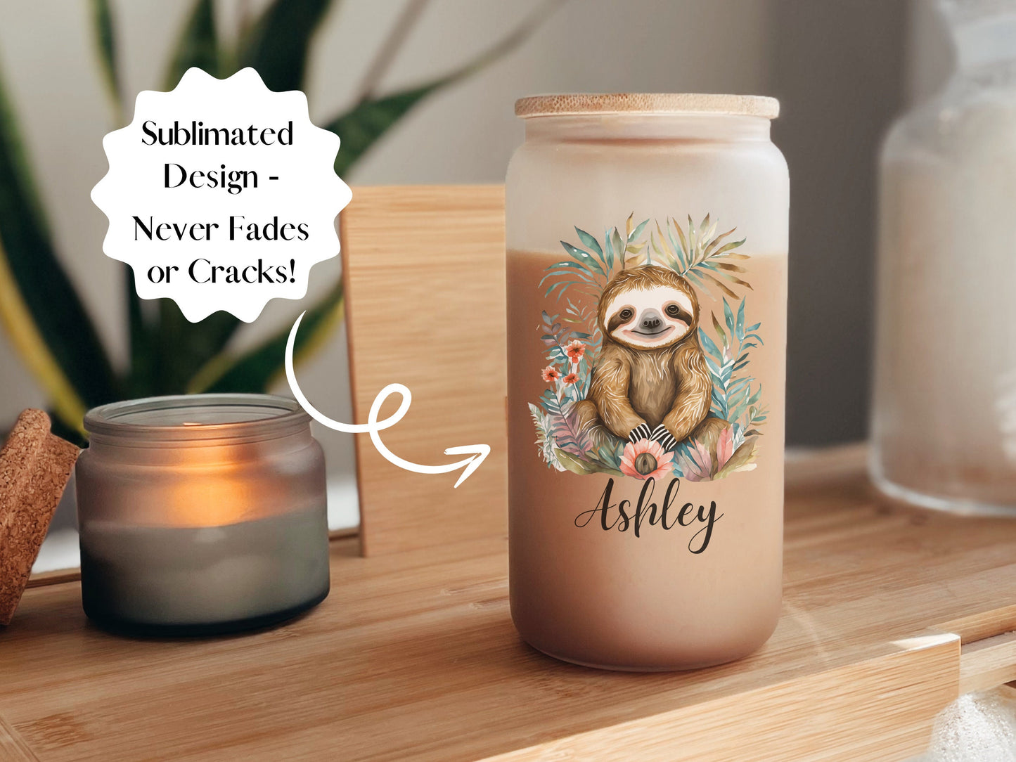 Personalized Sloth Glass Cup