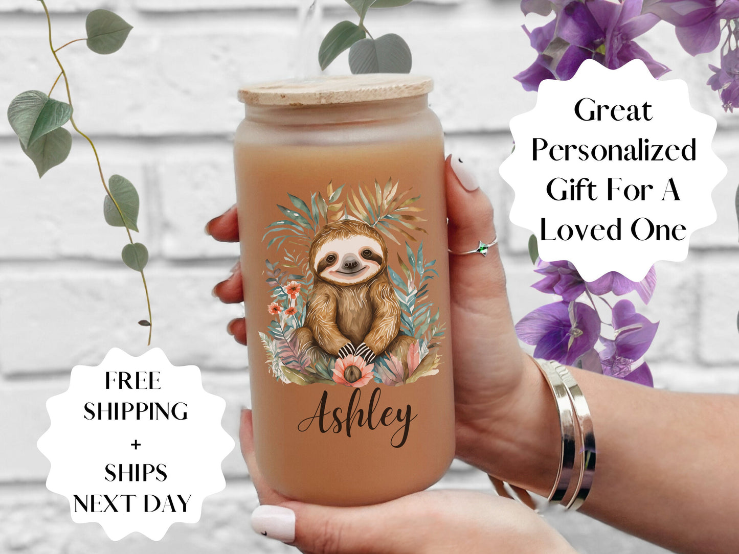 Personalized Sloth Glass Cup