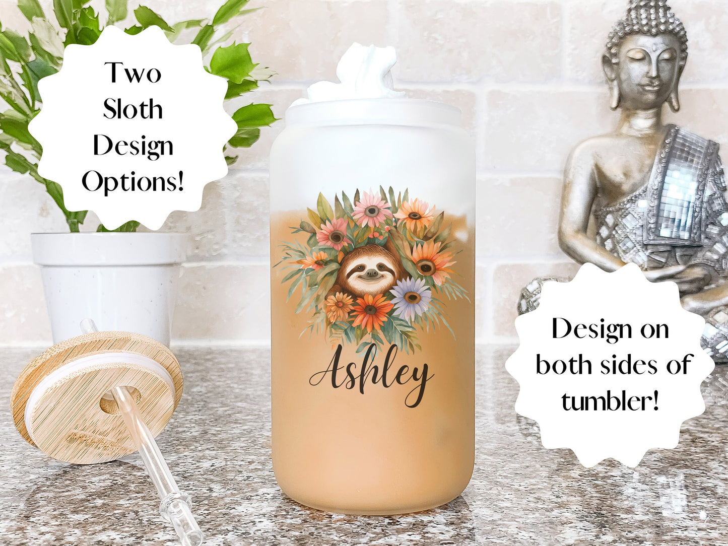 Personalized Sloth Glass Cup