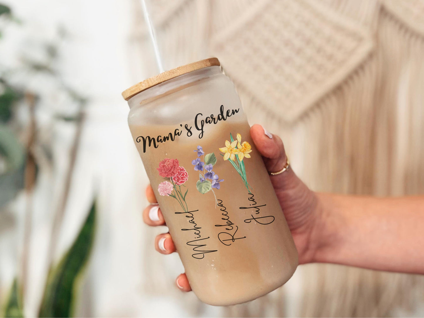 Personalized Mother's Day Birth Month Flower with Names Tumbler