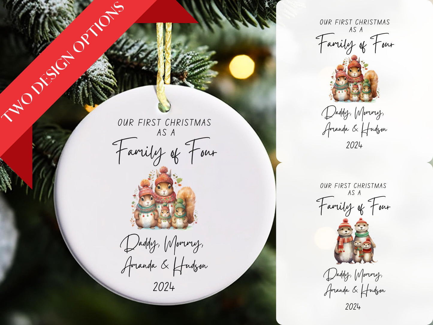 Personalised First Christmas as a Family of Four Ornament