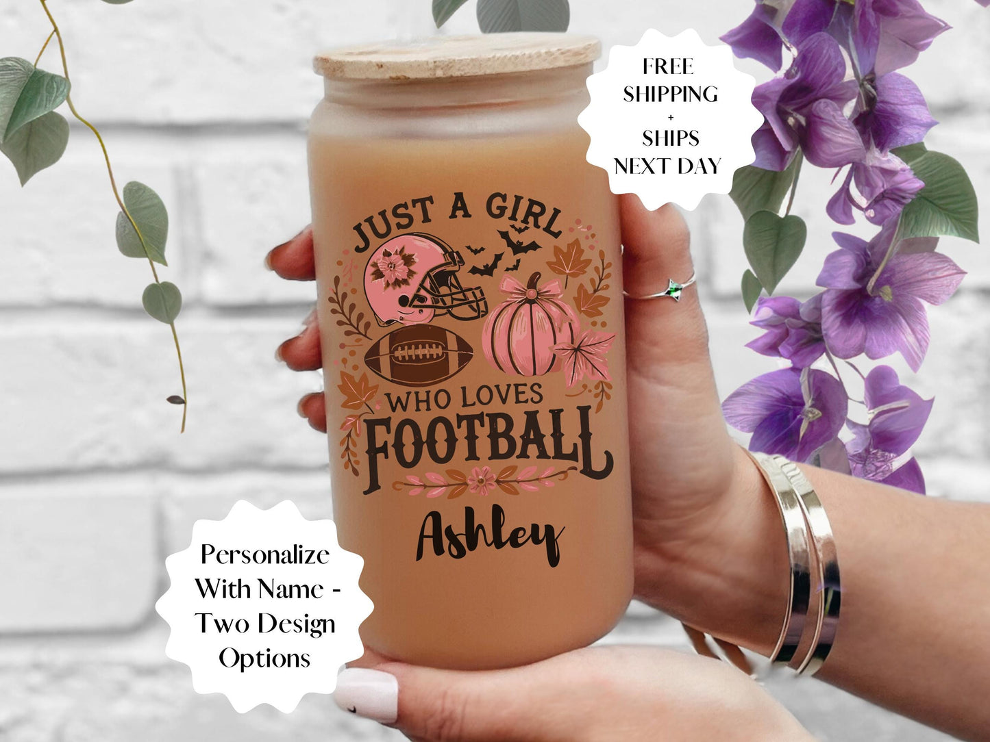 Fall Football Iced Glass Coffee Cup