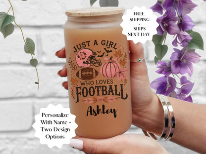 Fall Football Iced Glass Coffee Cup