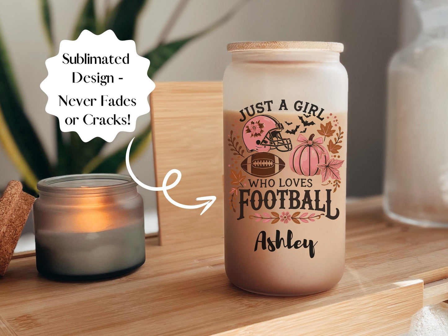 Fall Football Iced Glass Coffee Cup