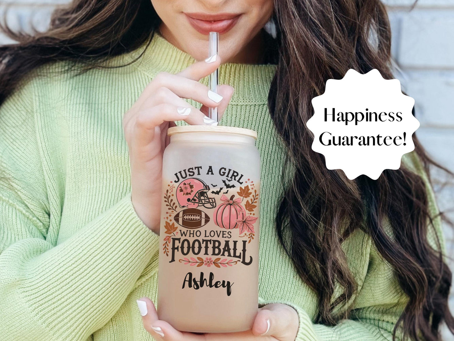 Fall Football Iced Glass Coffee Cup