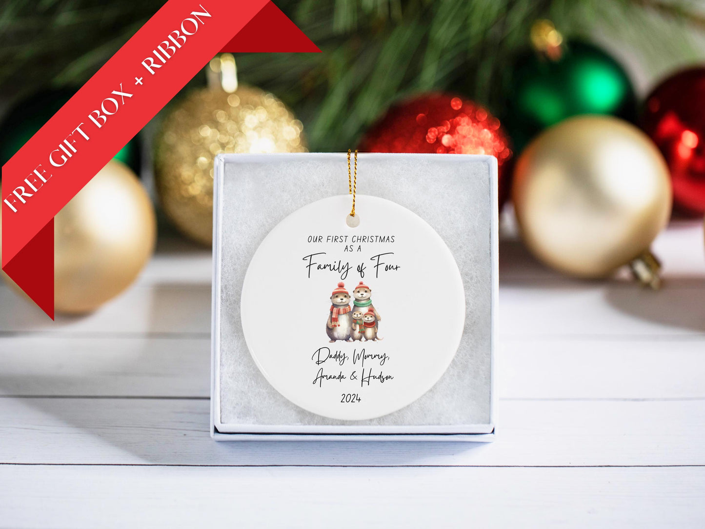 Personalised First Christmas as a Family of Four Ornament