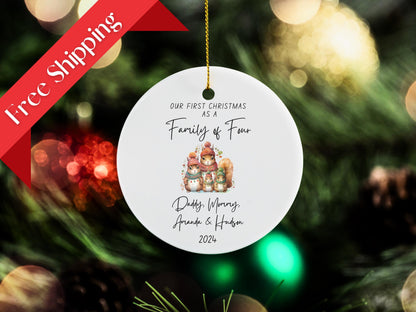 Personalised First Christmas as a Family of Four Ornament