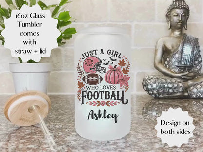 Fall Football Iced Glass Coffee Cup