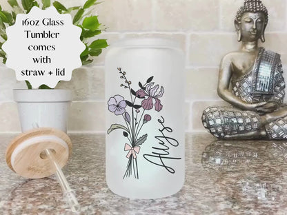 Personalized Birth Flower Iced Coffee Cup